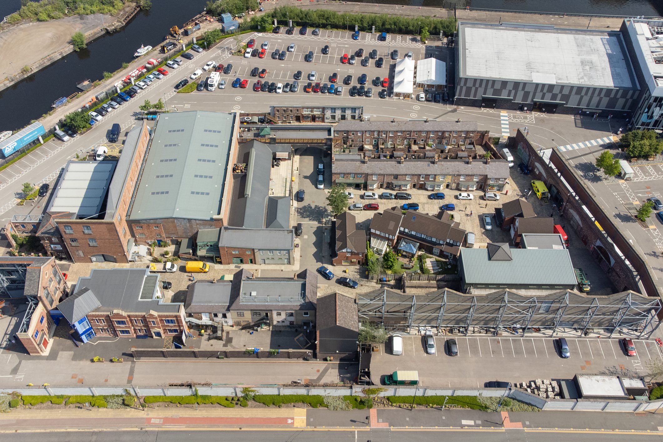 Aerial view of the set of 'Coronation Street' in Manchester